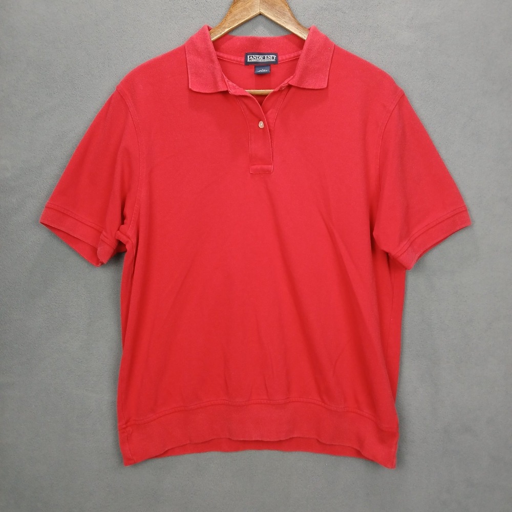 Lands' End Polo Shirt Womens Large 14-16 Red Performance Golf Tennis Athletic